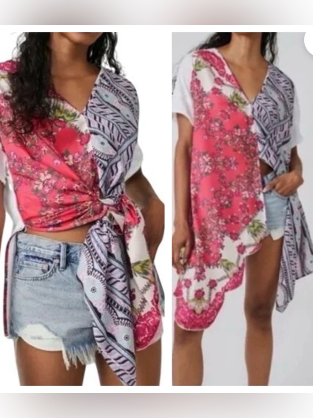 FREE PEOPLE PICK YOUR SCARF SPLIT TUNIC MAXI TEE  LARGE PINK COMBO